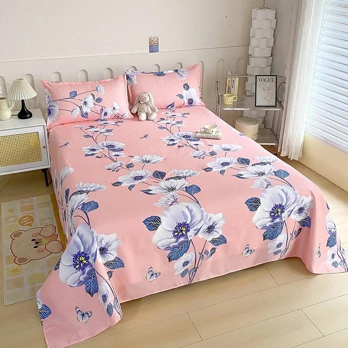 Red Flower Printed Flat Bed Sheets for Double Bed Single/Queen/King Reactive Printed Top Sheets for Beds Sabanas Cama 150x200