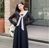 Autumn clothing with high-end black waist and thin dress, children's autumn and winter new small medium and long dress