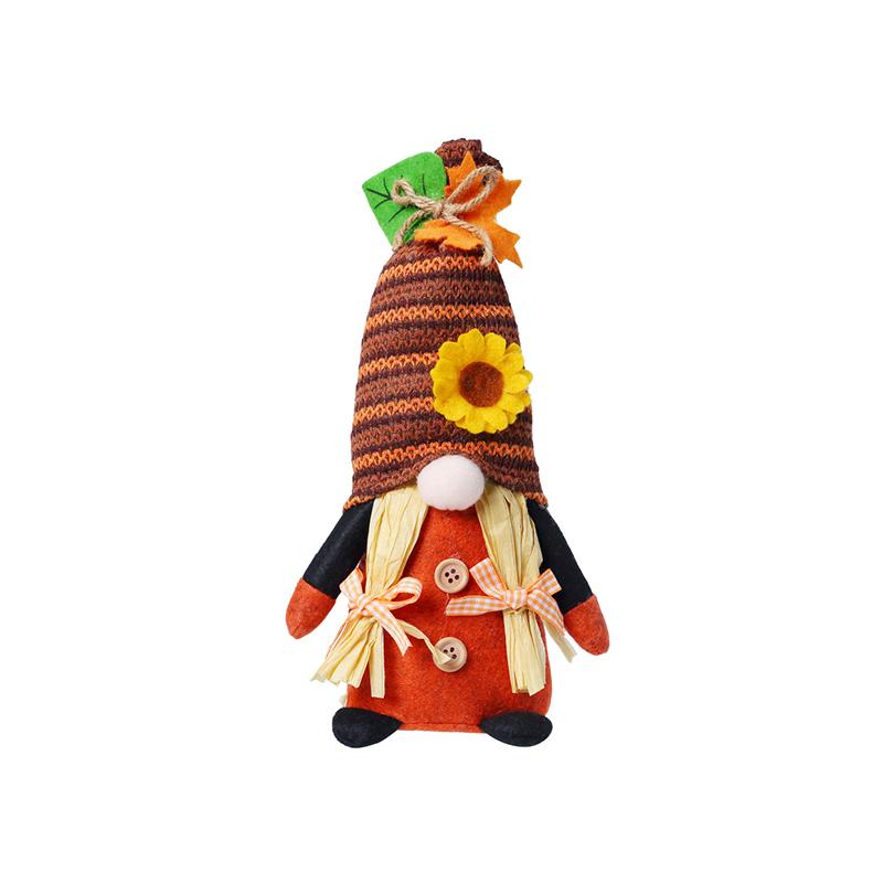 10.6/11.8inch Fall Gnomes Plush Decoration Orange Thanksgiving Gnome Elf Dwarf Figurine With Faux Straw Beard Banner And Pumpkin