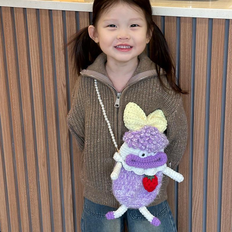 And Playful Fun Childrens Crochet Crossbody Bag In Pink Blue And Purple Color Options