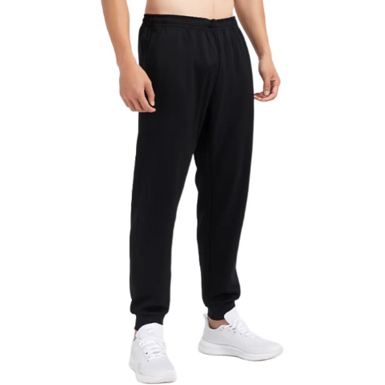 Li-Ning Sports Fashion Series Letter Print Drawstring Cuffed Mid-Waist Knitted Sports Pants Men bottoms Standard-Black YKLU275-3
