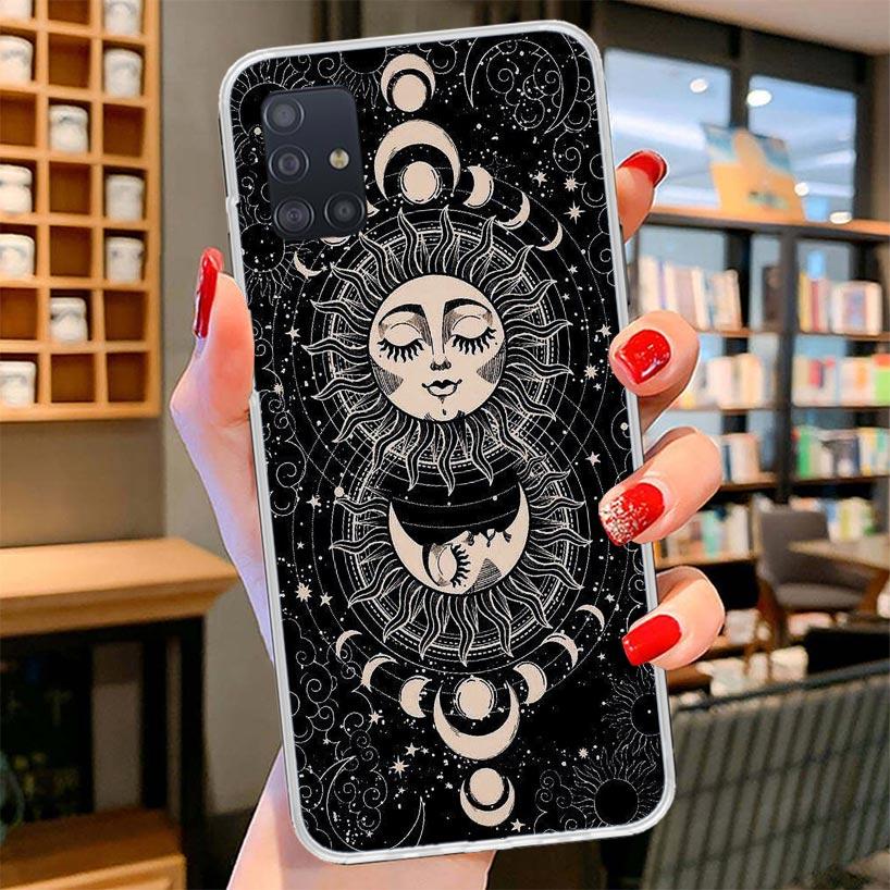 Funny Sun Moon Face Cover Phone Case For Samsung Galaxy A12 A22 A32 A52 A72 A02S Phone Case Note 20 Ultra 10 S10 Plus A51 A71 A5