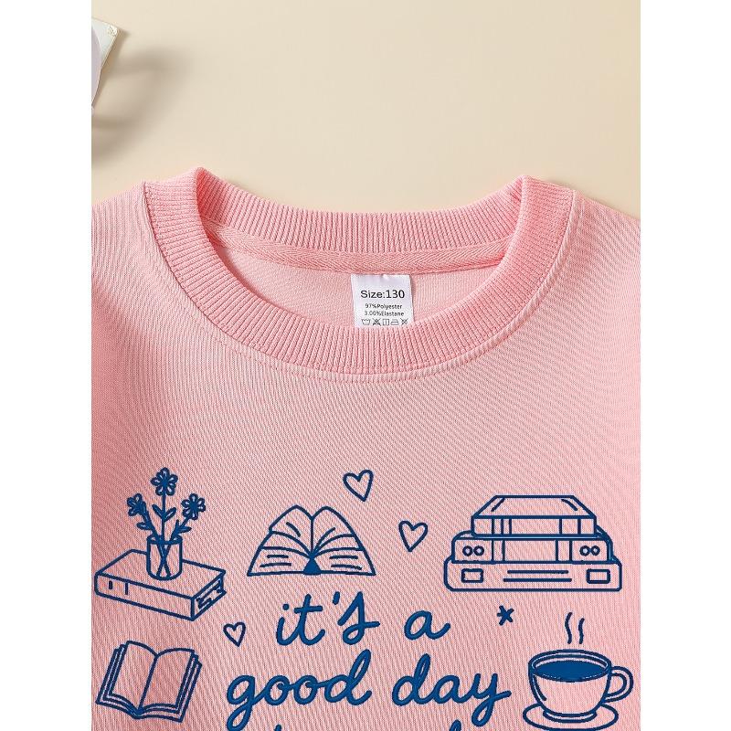 European sizes Girls' Crew Neck Sweatshirt "It's a Good Day to Read," Soft Cozy Pullover, Warm Casual for Autumn Winter.