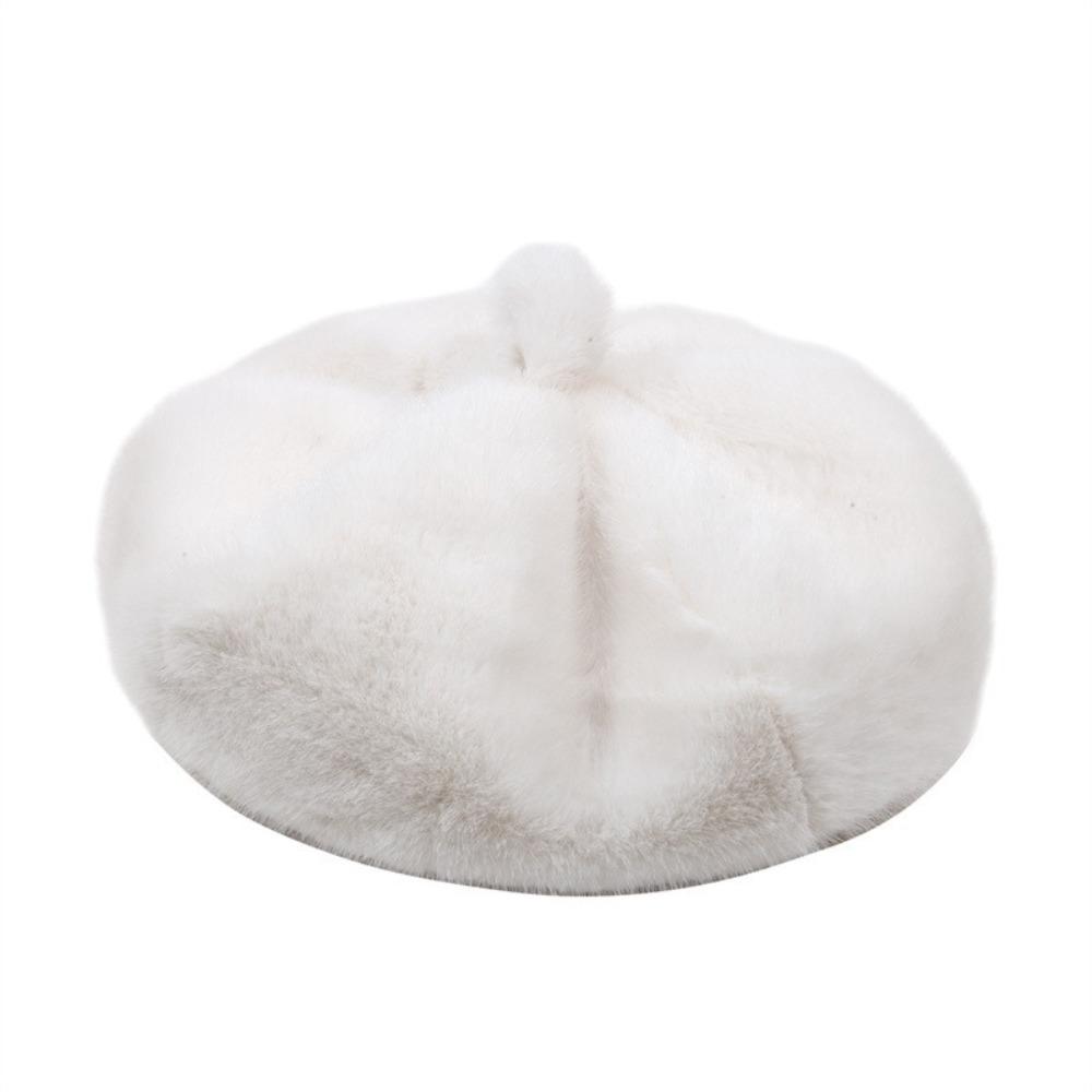 Elegant Vintage Beret Hat Solid Color Fluffy Texture Fur Beret Cap Warm Octagonal Hat for Winter Season