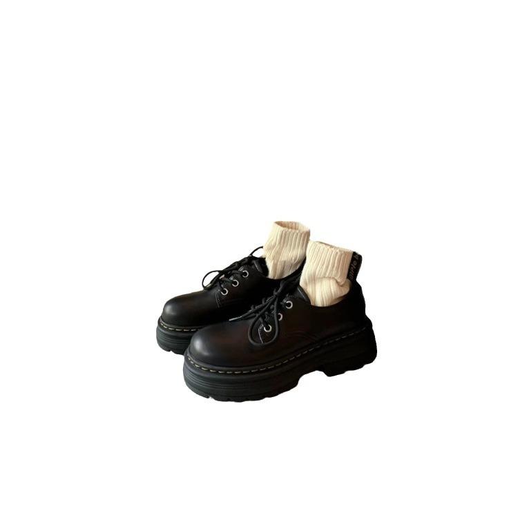 [Armano] Britische Schnür-Plateau-Derbyschuhe mit dickem Absatz, runde Spitze, kleine Lederschuhe, Damen Herbst-Neumodelle