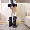 Fashion 9.5cm Synthetic Leather Women Hidden Heel Booties Boots Platform Wedge Fashion Autumn Spring Block Knee High Boots Shoes