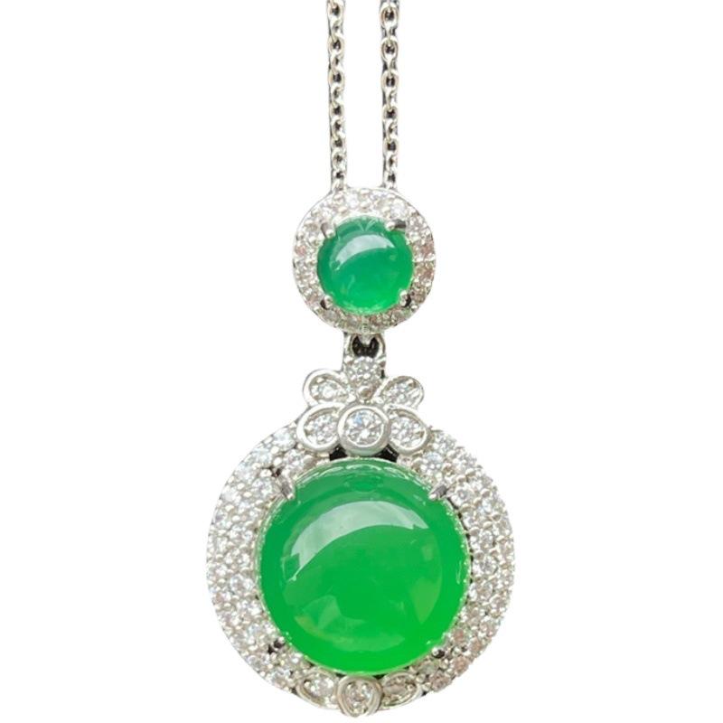 Gold-Plated Natural Chalcedony Round Jade Pendant Necklace with Openable Agate Ring
