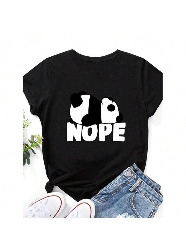 Cute Nope Panda Print T Shirt Wounisex Short Sleeve O Neck Loose Tshirt Summer Wounisex Causal Tee Shirt Tops Camisetas Mujer