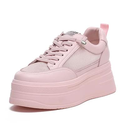 8cm Echt Leer Dames Casual Schoenen Chunky Sneakers Platform Wedge Verborgen Hak Dames Vrijetijdsschoenen Lente Herfst Wit