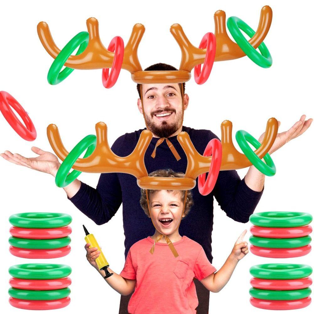 Festival Reindeer Ring Toss Inflated Toys Ferrule Game Inflatable Antler Hat Christmas Headband