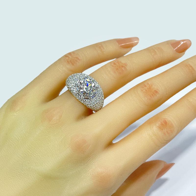 Bestseller 3 Karat Moissanit Hip-Hop Ring, S925 Silber, Trendiger Europäischer und Amerikanischer Stil