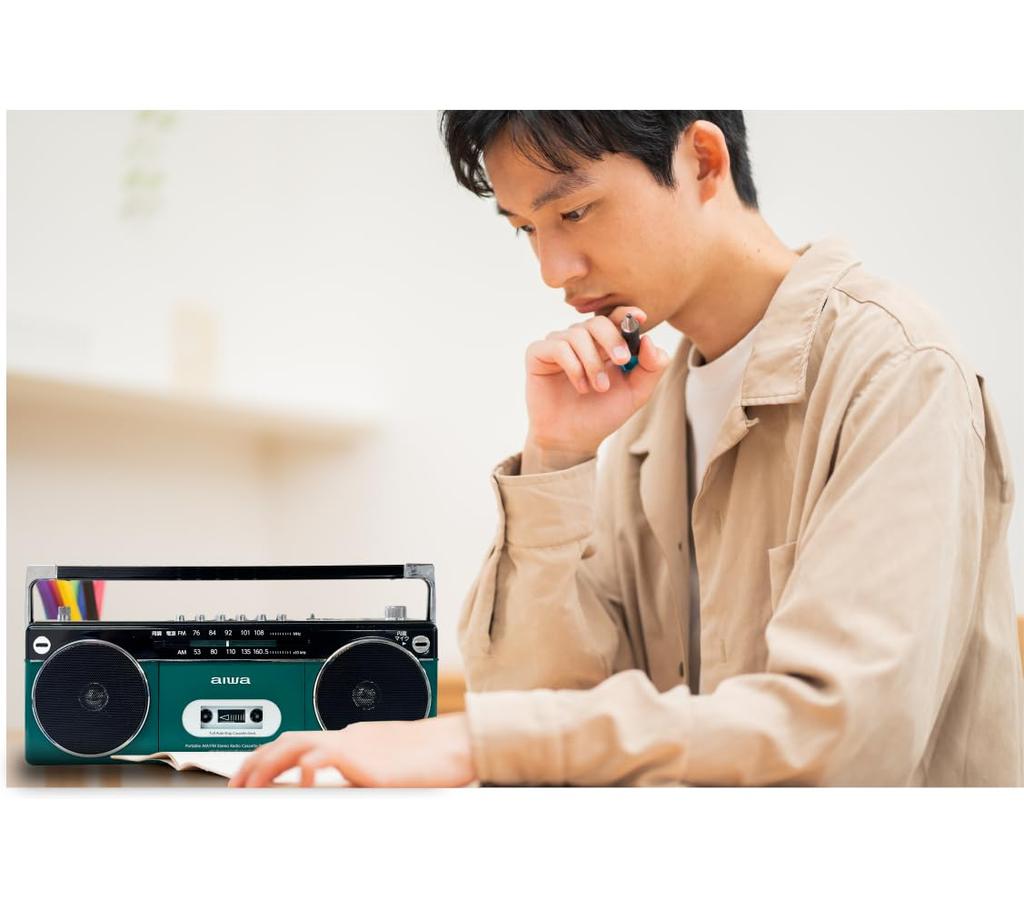 Aiwa Audio-G RCP2 Cassette Player, Green, GAA4-RCP0002(GN), Includes 4 D Batteries and 2 Cleaning Cloths
