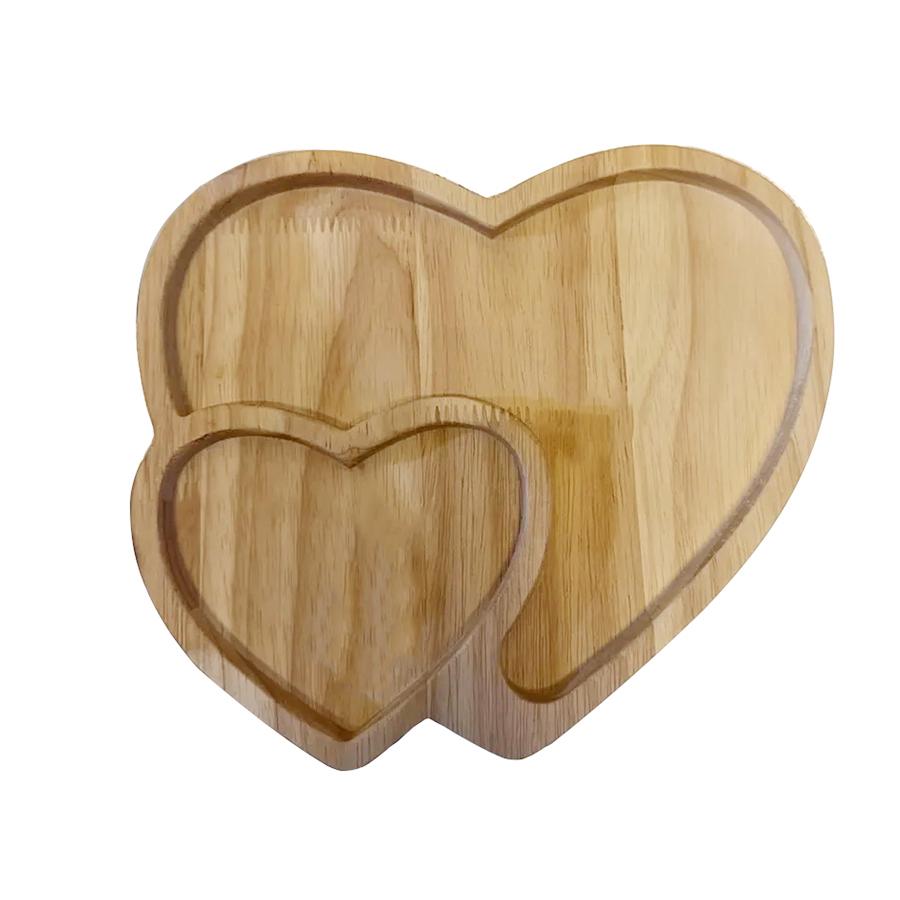 Creative Heart-shaped Solid Wooden Tray Double Love Cake Salad Tray Snacks Candy Fruit Plate Cheese Valentine's Day Decoration