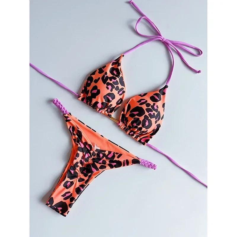 Swimwear Women Leopard Printed Sexy Bikini Set Striped Beachwear Summer Swimsuit Two-pieces Thong Bathing Suit Biquinis