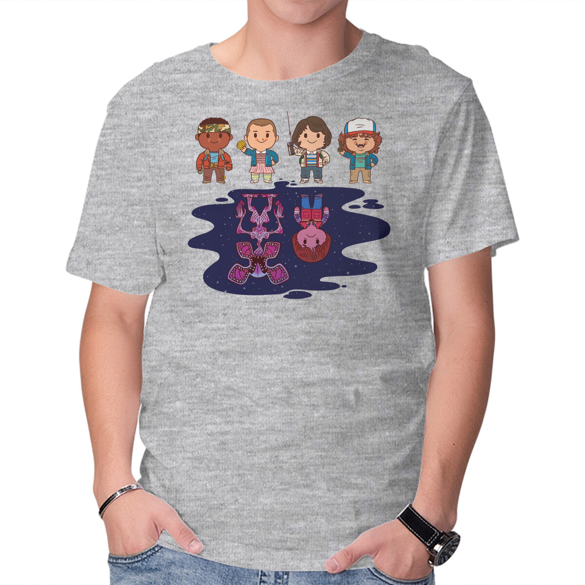 Unisex Crew Neck T-Shirt Strange Little Things Graphic Short Sleeve Casual Tee M