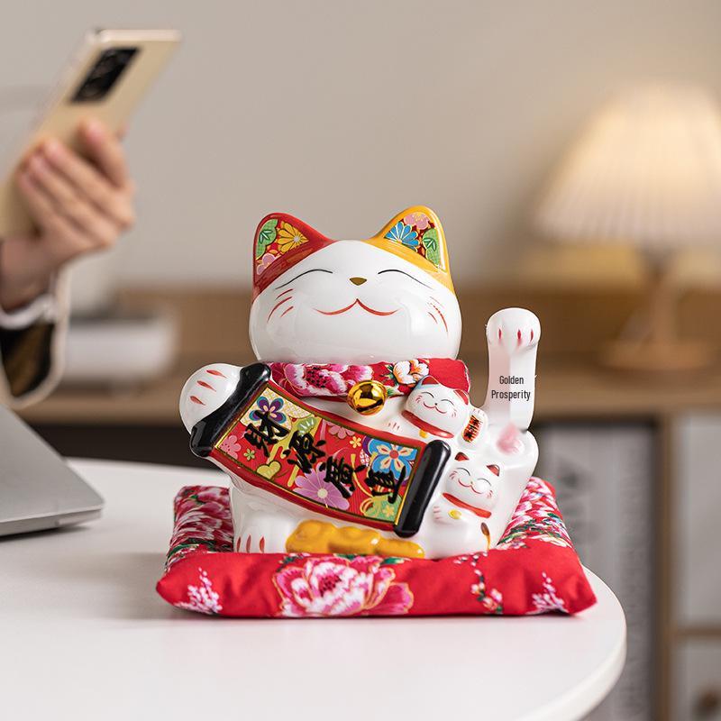 Automatic Waving Lucky Cat Ornament - Prosperity Gift for Home, Shop, or Business Entry