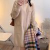 Crew neck false pocket design loose medium and long knitted dress autumn and winter new sweater skirt