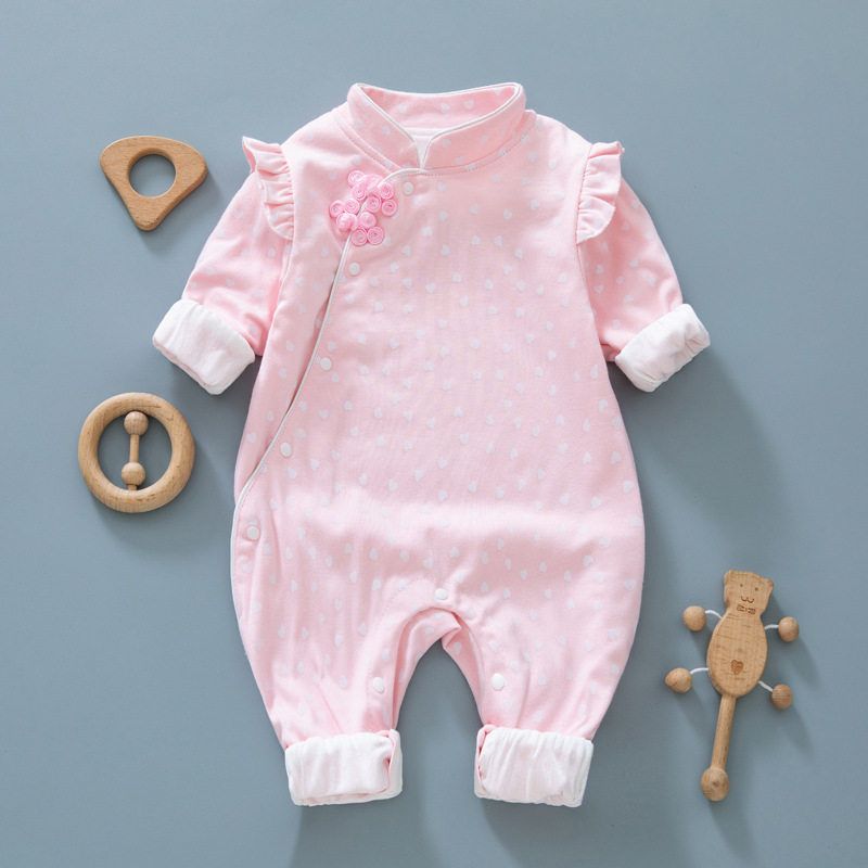 

Clothing, Double-Layered, Stylish for Spring and Autumn, Cute Cheongsam Romper for Baby Girls, Chinese Style Princess One-Piece Crawling Suit Pink(Double Layer of Peach Heart) 59