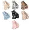 1 Pair Knitted Gloves Leopard Print Plush Warm Winter Gloves with Tie-Dye Color Bow Decoration Touchscreen Gloves
