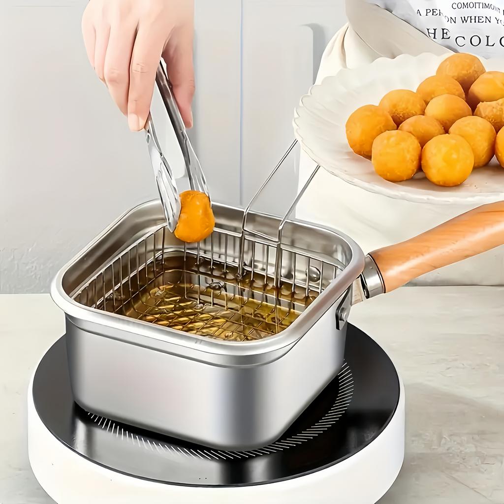 Heavy-Duty Square Deep Fryer Made of Stainless Steel, Featuring a Basket And Lid, Suitable for Induction. Ideal for Home Use