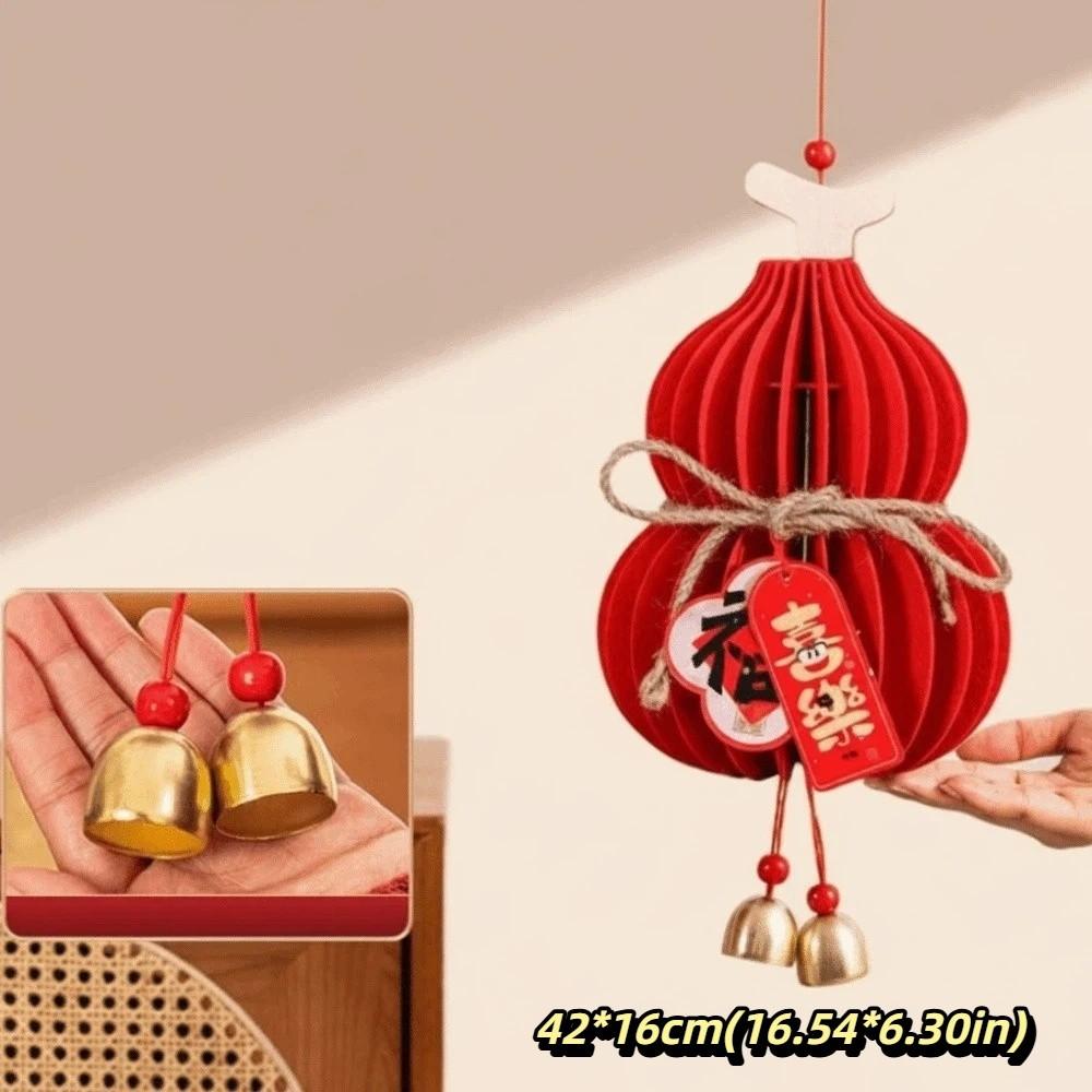 Gourds Shape New Year Decoration Red Felt Gold Bell Greeting 3D Felt Pendant  Shop Decoration