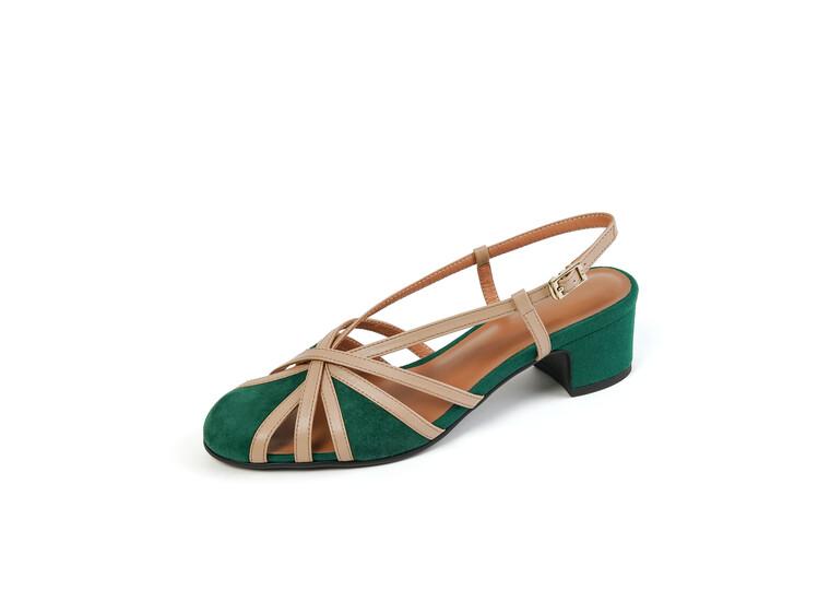 Fashion NEW Summer Women Sandals Round Toe Chunky Heel Shoes Sheep Suede Leather Shoes for Women Narrow Band Cover Toe Gladiator Shoes