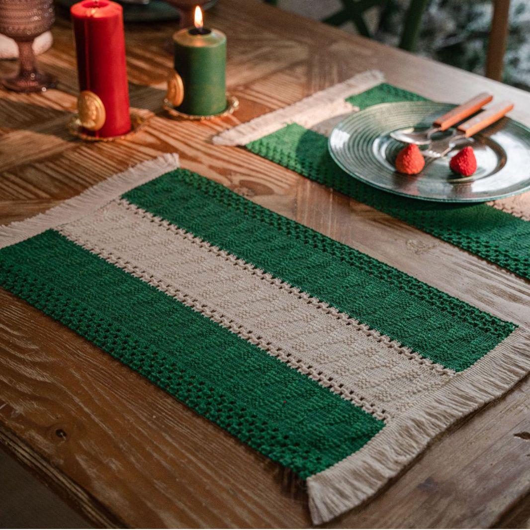 

Салфетки для столовых приборов Yiman Qiyun из хлопковой нити с кисточками и полосками на Рождество