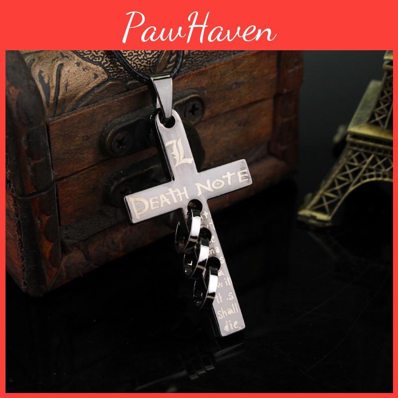 Anime Death Note Necklace With Cross Pendant On Leather Cord For Fans Gift And