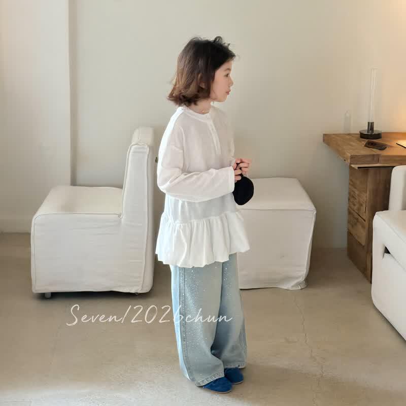 SEVEN BOBI Girls Korean Style Puff Sleeve Long Sleeve T-Shirt 130 cm