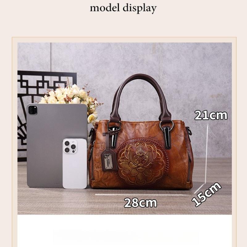 Vintage Chinese Style Shoulder Crossbody Bags for Women Embossing Print Tote Bags Large Capacity Multi-Pocket Soft Handbags