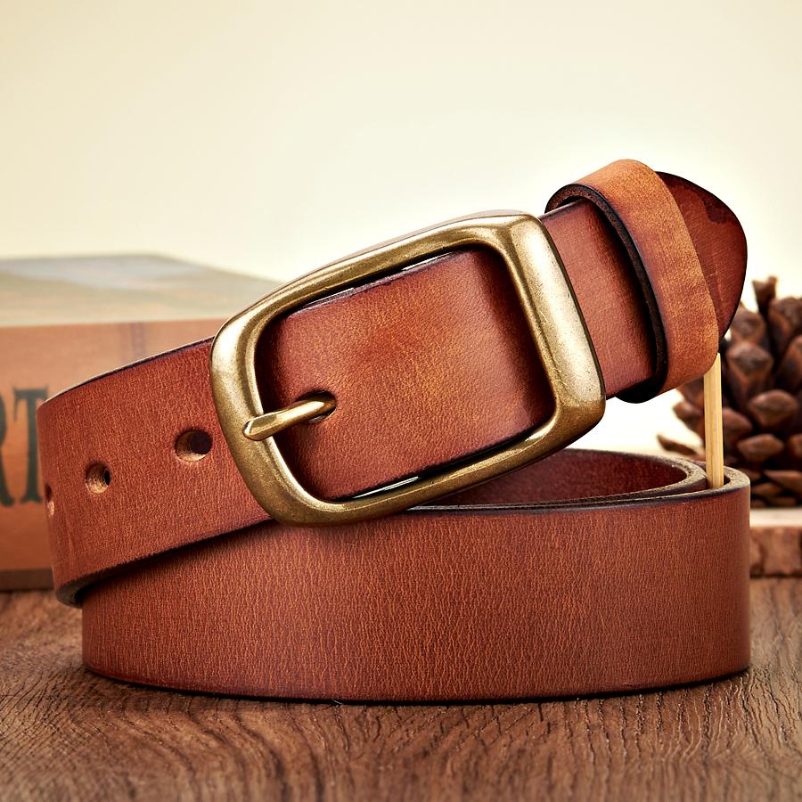 3.3CM High Quality Natural Cowskin Genuine Leather Belt Men Casual Copper Buckle Business Male Strap for Jeans Cowboy Cintos