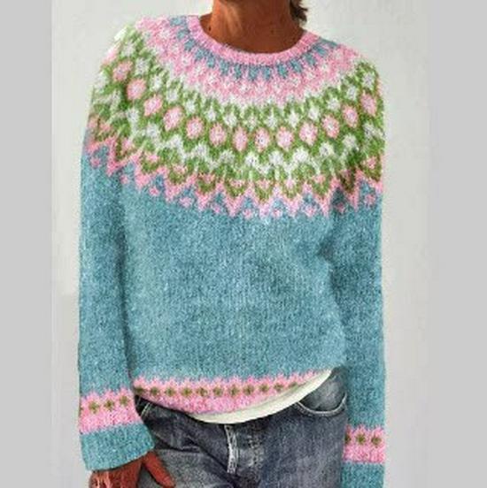 Europäischer & Amerikanischer Damen Lockerer Farbblock Rundhals Mode Pullover
