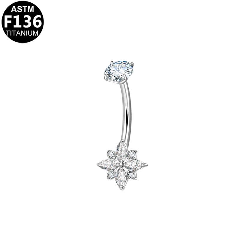 G23 Titanium Alloy Heart & Butterfly Zirconia Navel Ring with Internal Thread