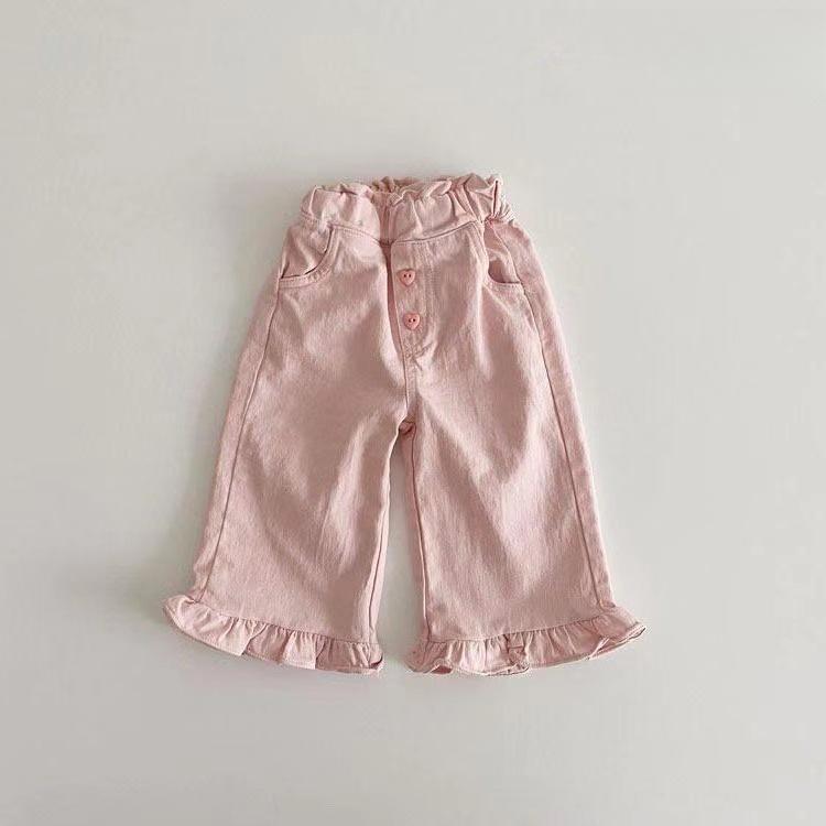 Baby Girl Retro Fungus Edge Pants Casual Girls' Pants Lace Wide Leg Pants Anti Mosquito Trend