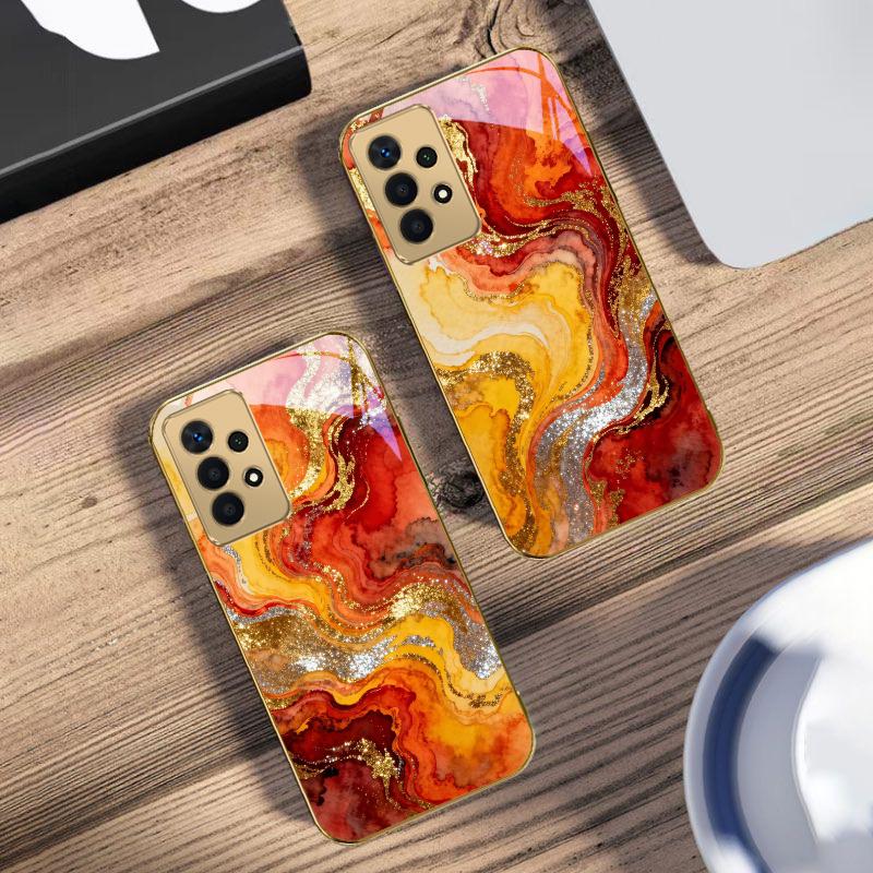 Golden Starry Light For Samsung A 01 52S A04 A05S A10 A12 13 22 23 24 36 42 M02 Note 10 20Ultra 8 9 Golden Glass Phone Case