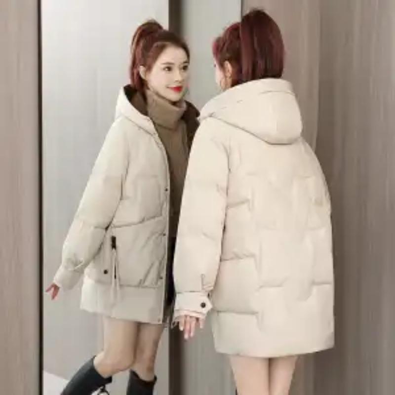 Women's Hooded Autumn and Winter Buttoned Long-sleeved Zipper Cardigan Mid-length Fashion Loose Casual Jacket Top