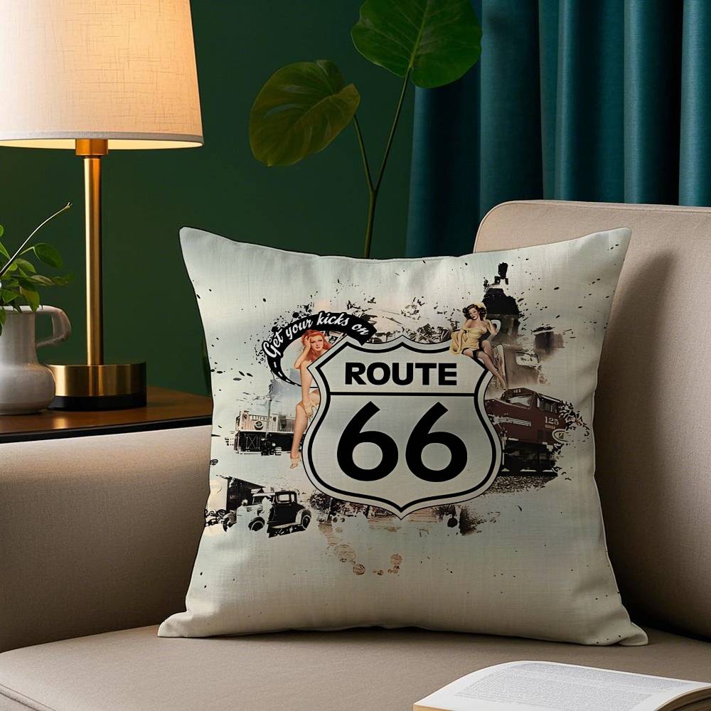 

Route 66 Retro Pillow Case Short Plush Print Cushion Cover Square Throw Pillow Covers Sofa Home Decor 12x12Inch