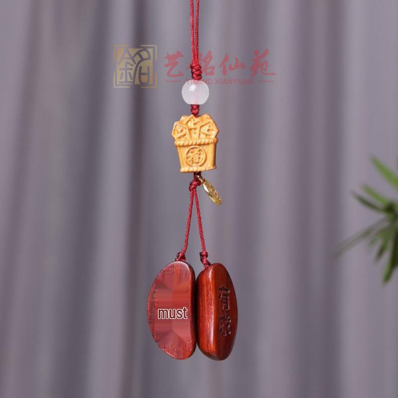 

Wish-Granting Rosewood Grail Charm: Couple s Backpack Ornament and Heart Pendant Around 4cm