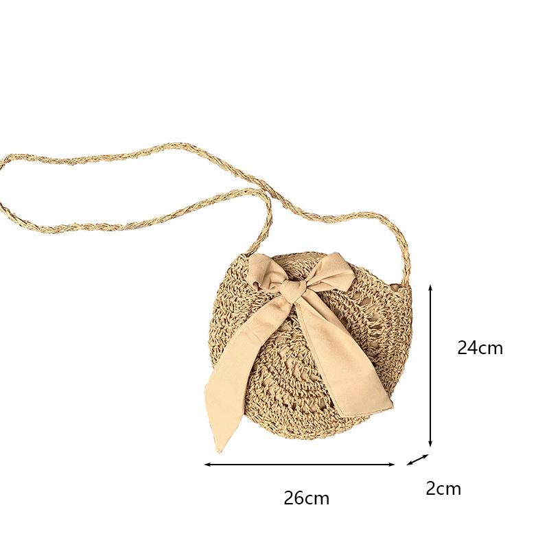 Sommer Kleine Stroh Schulter Umhängetaschen Handgefertigt Strand Handtaschen Schleife Gewebte Tragetasche Runde Umhängetasche Clutch