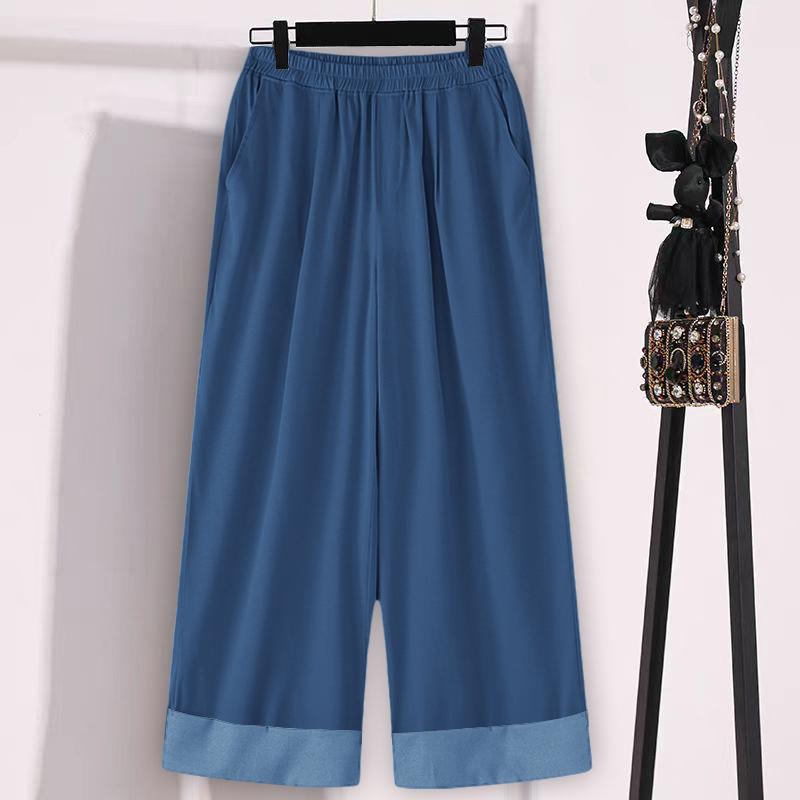 

ZANZEA Женские повседневные брюки свободного кроя с эластичной талией и пэчворком 5XL темно-синий