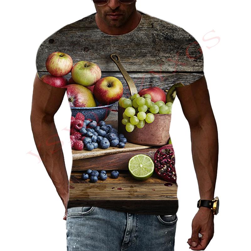 Summer Round Neck 3D Fun Fruit Pattern Print Top Fashionable Casual Short Sleeved Men's T-shirts