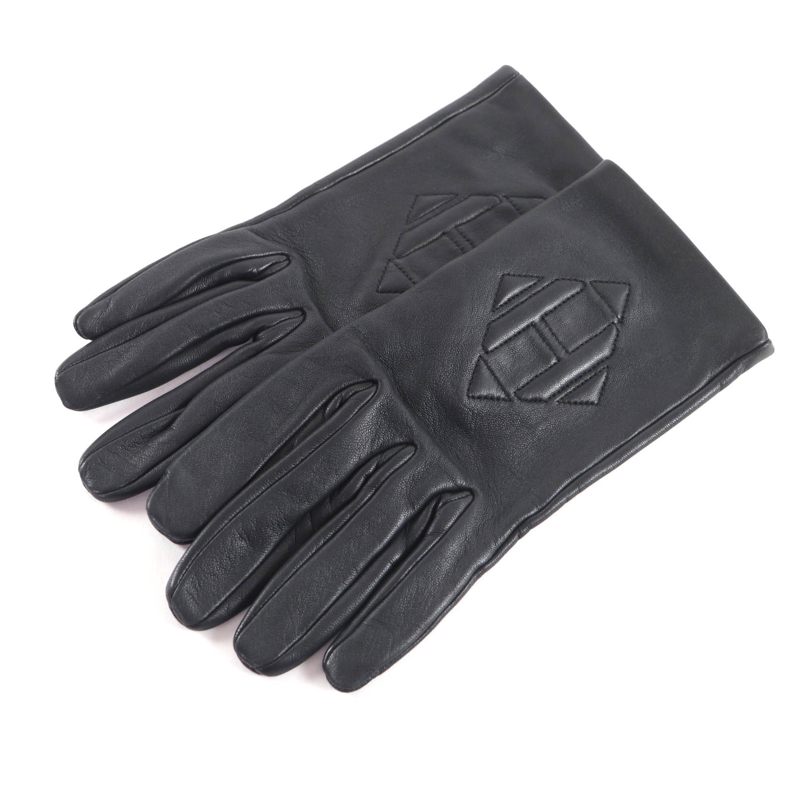 Отличные перчатки HERMES H-логотип кожа ягненка черные Кожа ягненка Женские 7.5 Б/у