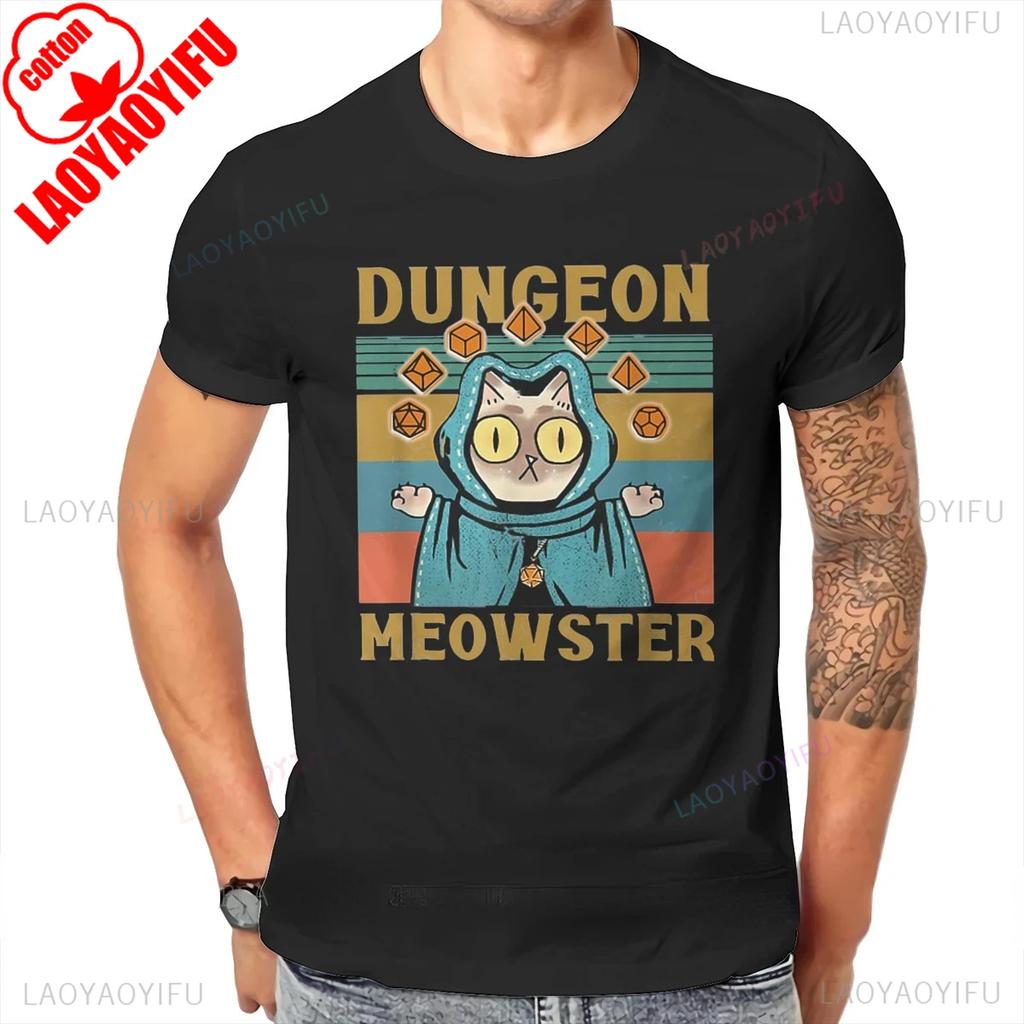 Kawaii Dungeon Meowster Classic T Shirt Retro DnD Game Fabric Graphic Tshirts Unisex Summer Commuter Cotton Clothes Ropa Hombre