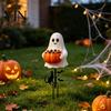 Decorative Soil Insert Signs Halloween Ghost Candy Bowl Garden Stake, 2D Flat Pumpkin Holder with Cat Decor And Bats, Trick or Treat Yard Art