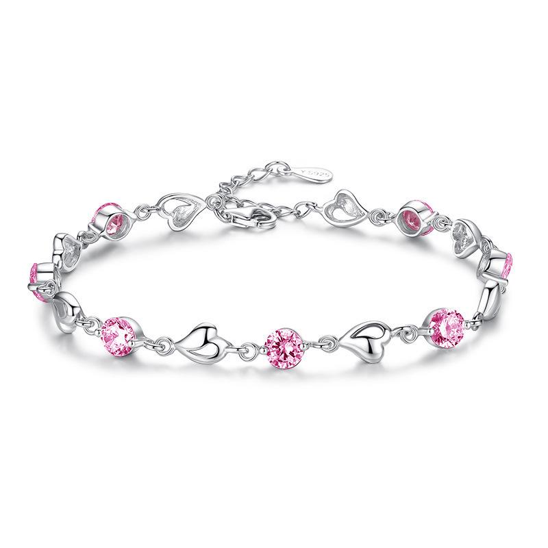 Min Yue S925 Sterling Silver Zircon Heart Bracelet - Women's Elegant Fashion Jewelry for Qixi Valentine's Day