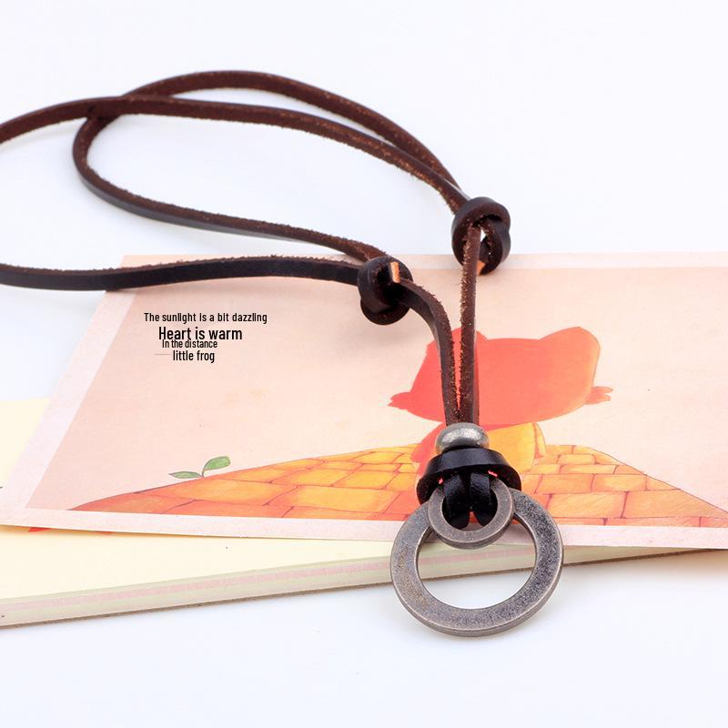 Colier din Piele Naturală de Vacă - Stil Retro Vechi, Modă Europeană și Americană, Simplu, Potrivit pentru orice.