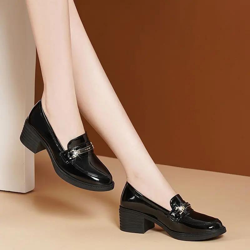 Block Heel Loafers Round Toe Women's Shoes with Medium Heels Ladies Pumps Chunky Stylish on Sale Promotion 2025 Trend Vacation