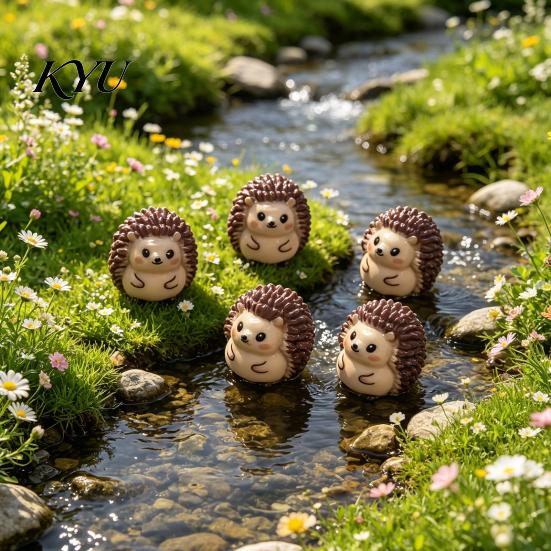 Pastoral Garden Figurines 2Pcs Cute Hedgehog Resin Mini for Succulents Pot Terrarium, Micro Landscape Small Gift Items Decor, Miniature Forest Animal
