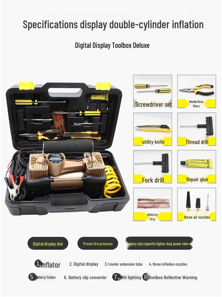 High-Pressure 12V Dual Cylinder Portable Car Tire Inflator