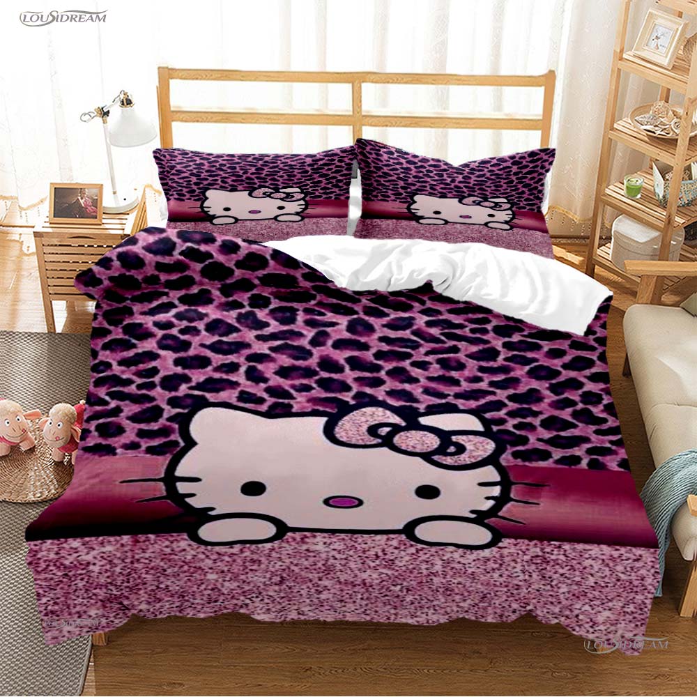 

Hellokitty Cartoon Anime All Season Duvet Cover Comforter Bedding Sets Soft Quilt Cover And Pillowcases Single/Double/Queen/King EU Single(135*200cm)3pcs